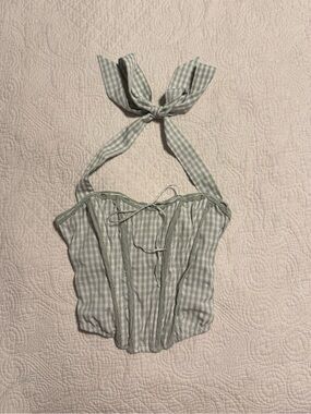 Urban Outfitters Sage Green Gingham Corset Halter Top